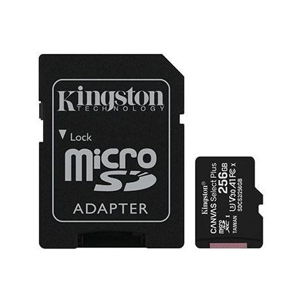 256GB microSDXC Kingston Canvas Select Plus CL10 memóriakártya + adapter (SDCS2/256GB)