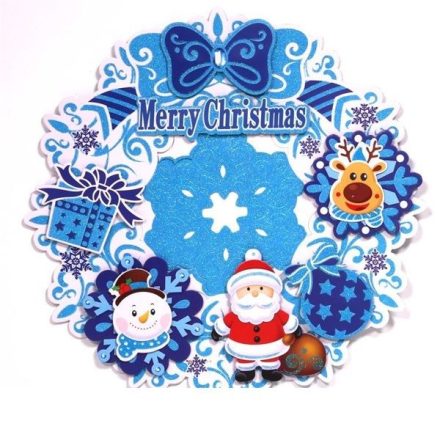 Iris 3D karácsonyi koszorú mintás karton dekoráció kék (020-04)