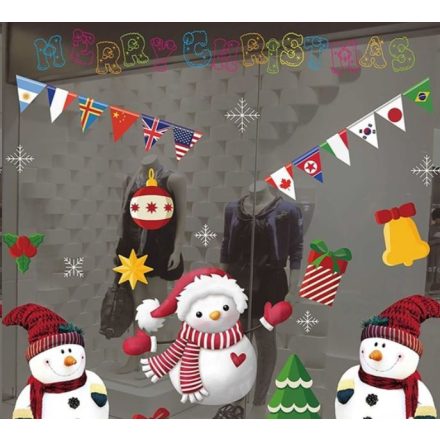 IRIS Hóember mintás/35x50cm páraálló karácsonyi ablakdísz  (173-23)