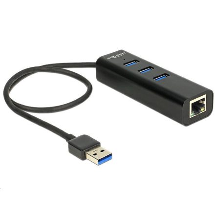 Delock 62653 USB3.0 Hub 3 portos + Gigabit LAN fekete