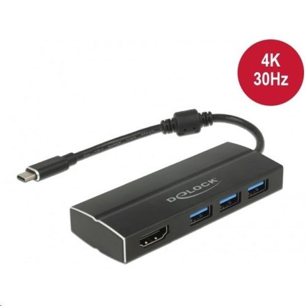 DeLock USB 3.1 Gen 1 Type-C HUB 3x USB 3.0 Type-A + 1x HDMI (DP Alt Mode) 4K 30Hz hub (63931)