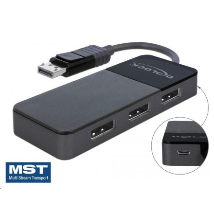 Delock DisplayPort 1.4-es elosztó 1 x DisplayPort-bemenet > 3 x DisplayPort-kimenet (87737)