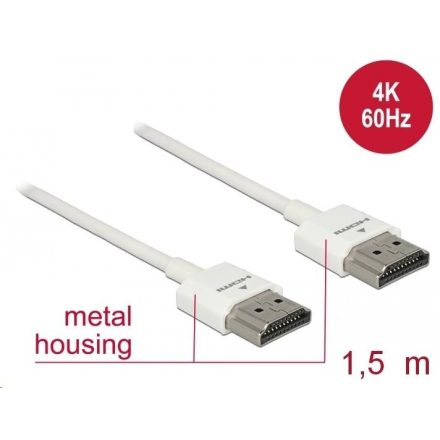 Delock HDMI-kábel Ethernettel - HDMI-A-csatlakozódugó > HDMI-A-csatlakozódugó, 3D, 4K, 1,5 m, vékony (85126)