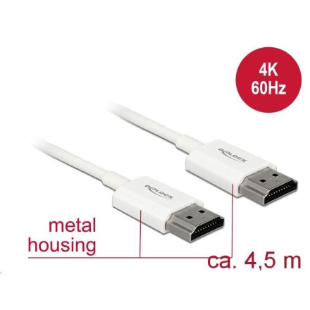 Delock HDMI-kábel Ethernettel - HDMI-A-csatlakozódugó > HDMI-A-csatlakozódugó, 3D, 4K, 4,5 m, vékony (85139)