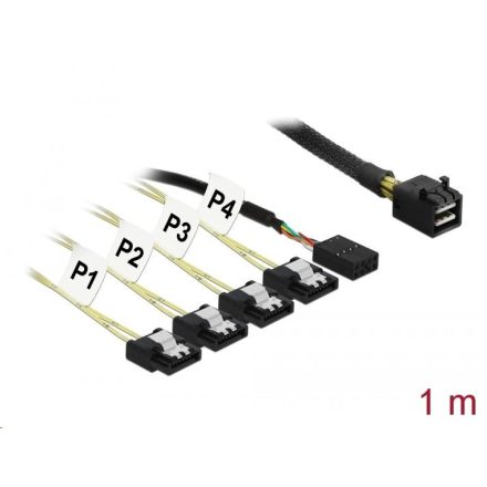 Delock Mini SAS HD SFF-8643 > 4 x 7 tus SATA fordított + oldalsáv, 1 m kábel (83322)