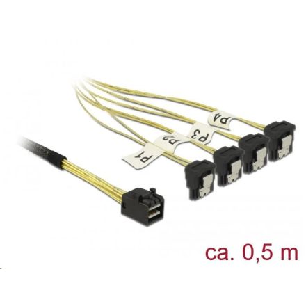 Delock Mini SAS HD SFF-8643 > 4 x SATA 7 Pin, ívelt, 0,5 m kábel (85684)