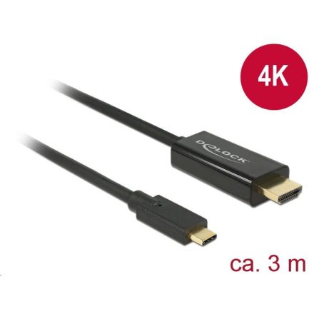 Delock USB Type-C csatlakozó > HDMI csatlakozó (DP váltakozó mód) 4K 30Hz, 3m, kábel fekete (85260)