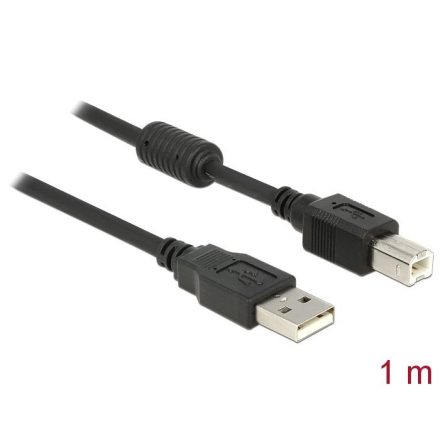 Delock USB A --> USB B kábel 1m fekete (83566)