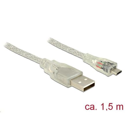 Delock USB 2.0-s kábel A-típusú csatlakozó > USB 2.0 Micro-B csatlakozó 1,5 m áttetsző (83899)