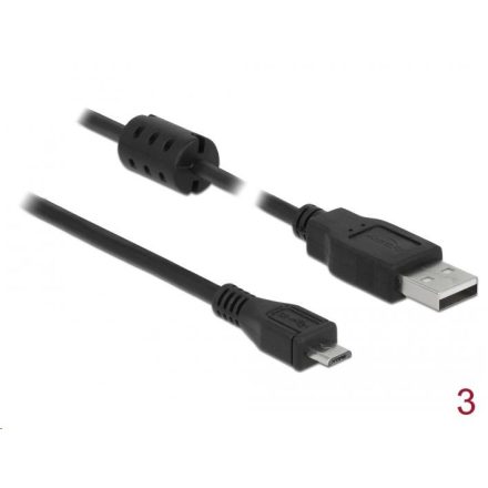 Delock USB 2.0-s kábel A-típusú csatlakozó > USB 2.0 Micro-B csatlakozó 3,0 m fekete (84909)