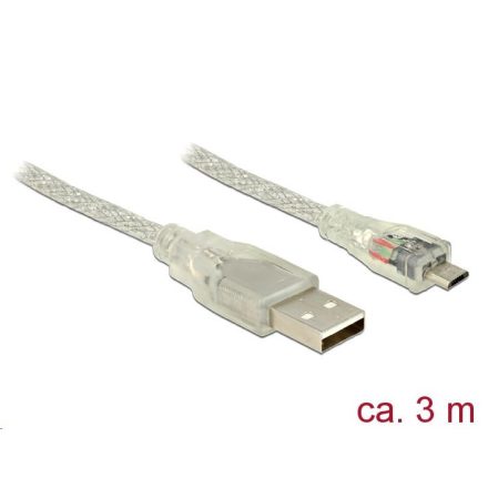 Delock USB 2.0-s kábel A-típusú csatlakozó > USB 2.0 Micro-B csatlakozó 3 m áttetsző (83902)