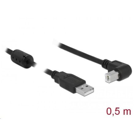 Delock USB 2.0-s kábel A-típusú > USB 2.0 B-típusú derékszögű 0,5 m fekete (84809)