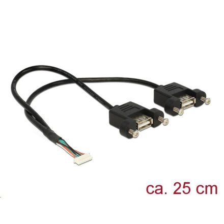 Delock USB 2.0-s kábel, 1,25 mm, 8 tűs > 2 x USB 2.0 A típusú panelrögzítés, 25 cm (84839)