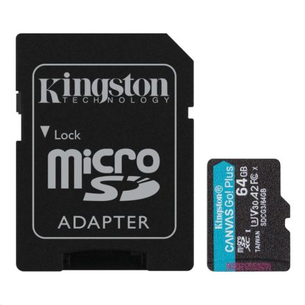 64GB microSDXC Kingston Canvas Go! Plus UHS-I U3 V30 A2 + adapter  (SDCG3/64GB)