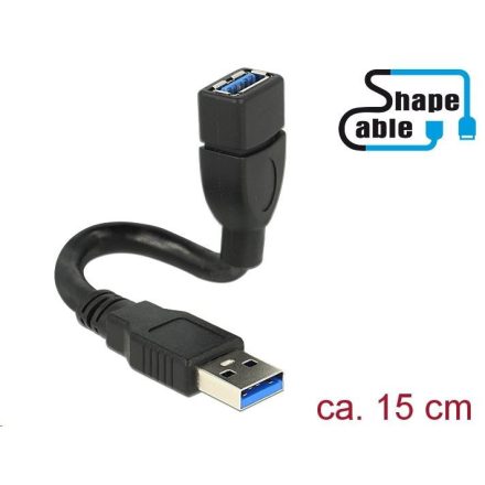 Delock USB 3.0 A male > USB 3.0 A female ShapeCable 0.15 m kábel (83713)