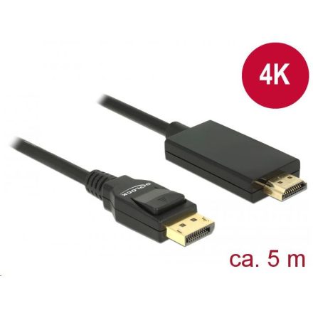 Delock Displayport 1.2 > High Speed HDMI-A passzív 4K 5 m fekete kábel (85319)