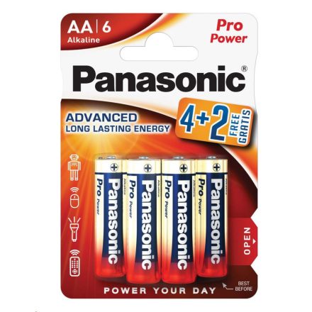 Panasonic 1.5V Alkáli AA ceruza elem Pro power (4+2db / csomag)  (LR6PPG-6BP4-2)