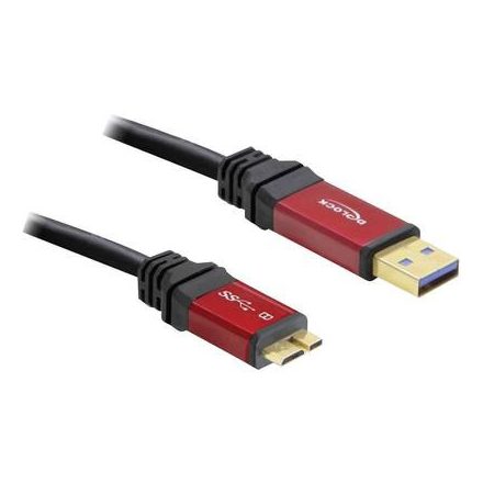 USB kábel 1 x USB 3.0 dugó A- 1 x USB 3.0 mikró dugó B, 2 m, piros, fekete, aranyozott