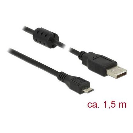 Delock USB 2.0 Csatlakozókábel [1x USB 2.0 dugó, A típus - 1x USB 2.0 dugó, mikro B típus] 1.50 m Fekete Ferritmaggal