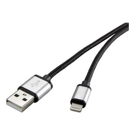 Renkforce USB 2.0 Csatlakozókábel [1x USB 2.0 dugó, A típus - 1x Apple Dock dugó Lightning] 0.50 m Sötétszürke Gesleeved