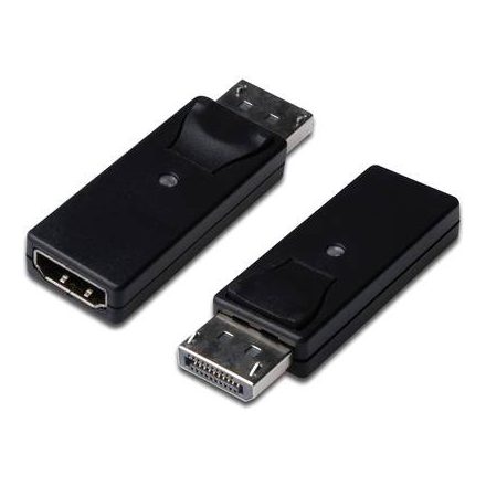 Digitus Kijelző csatlakozó / HDMI Átalakító [1x DisplayPort dugó - 1x HDMI alj] Fekete Kettős árnyékolás, reteszelhető, HDMI-re alkalmas