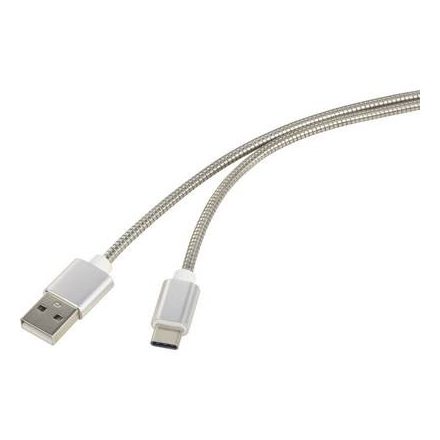 USB 2.0 kábel, 1x USB 2.0 dugó A - 1x USB C dugó, 0,5 m, ezüst, Renkforce