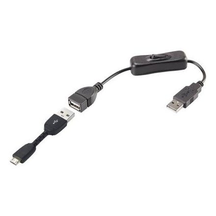 Renkforce USB 2.0 Csatlakozókábel [1x USB 2.0 dugó, A típus - 1x USB 2.0 dugó, mikro B típus] 25.00 cm Fekete Be-/kikapcsolóval, Aranyozatt ...