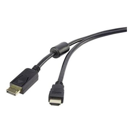 DisplayPort/HDMI kábel, 1x DisplayPort dugó - 1x HDMI dugó, 3 m, fekete, Renkforce