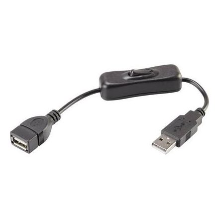 USB hosszabbítókábel kapcsolóval, 1x USB 2.0 dugó A - 1x USB 2.0 alj A, 0,25 m, fekete, aranyozott, Renkforce