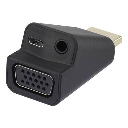 HDMI - VGA átalakító adapter, 1x HDMI dugó - 1x VGA, 1x 3,5 mm-es jack aljzat, fekete, Renkforce