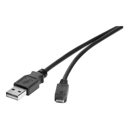 USB 2.0 csatlakozókábel, 1x USB 2.0 dugó A - 1x USB 2.0 dugó mikro B, 0,3 m, fekete, aranyozott, renkforce