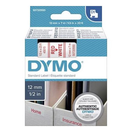 DYMO feliratozószalag D1, 12mm, fehér/piros, S0720550
