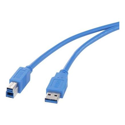USB 3.0 csatlakozókábel, 1x USB 3.0 dugó A - 1x USB 3.0 dugó B, 1,8 m, kék, aranyozott, renkforce
